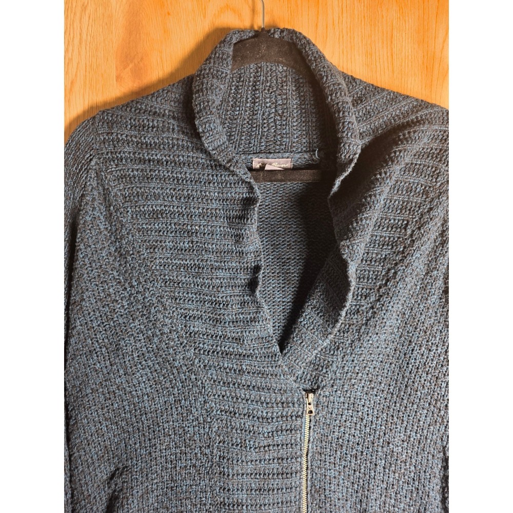 Eddie Bauer Womens Small Asymmetric Zip Cardigan Sweater Blue Marled Knit Shawl